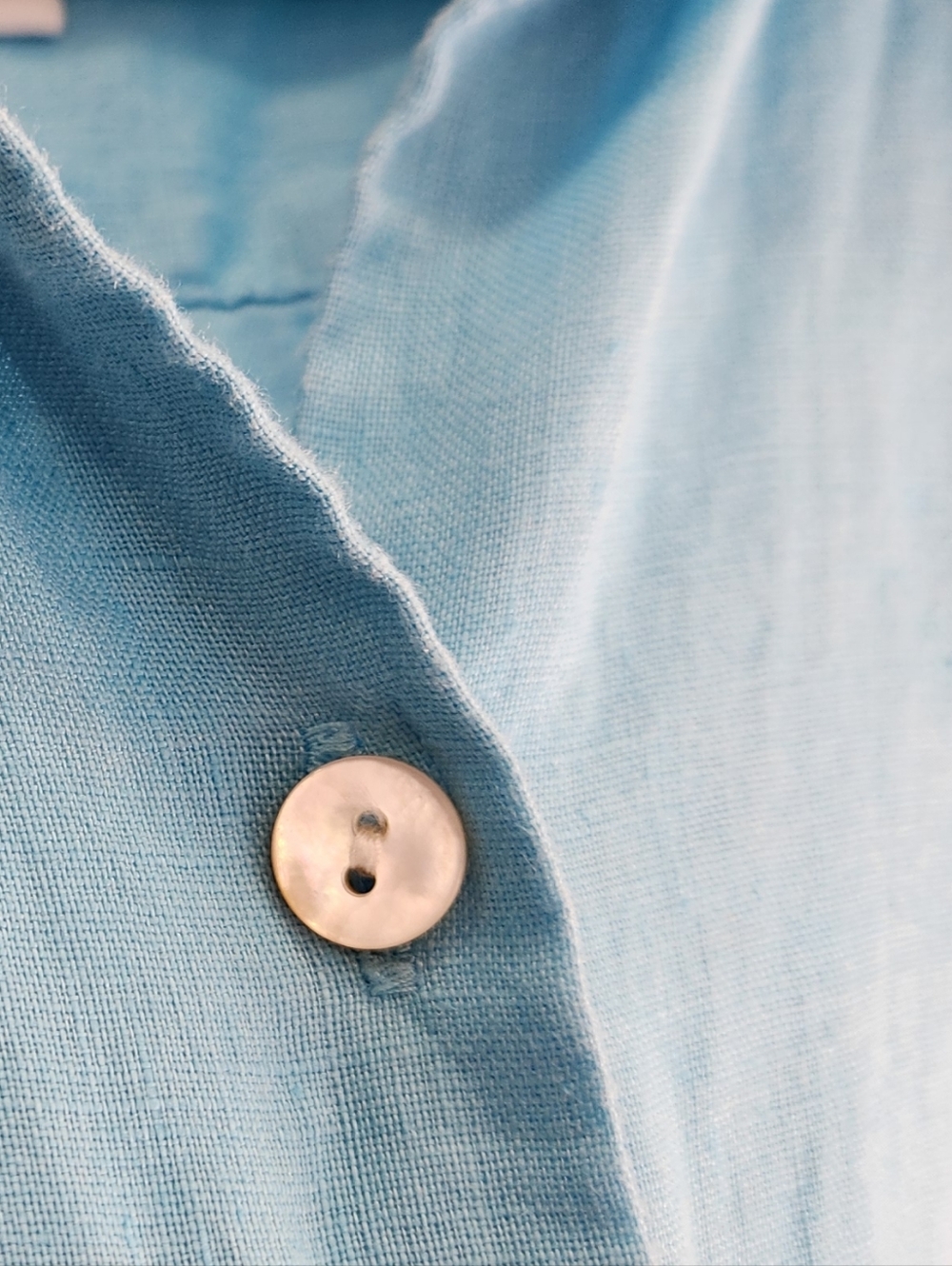 J Jill Love Linen Island Blue Button Down Shirt Size Medium Petite - Picture 5 of 9